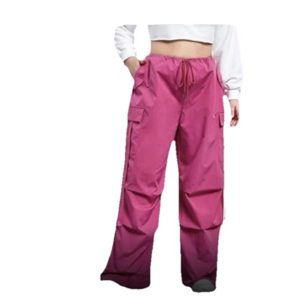 Floerns Parachute Pants Women XL Red Violet New Cargo Pocket Baggy Nylon C981